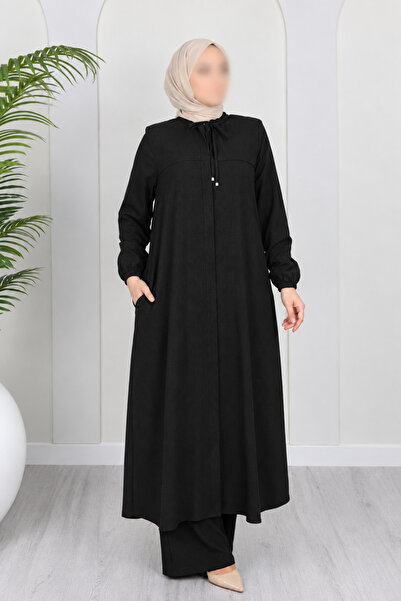 Moda Hayme طقم بنطلون وتونيك نسائي مريح بقصة واسعة - قماش مطوي، ياقة مربوطة، ...