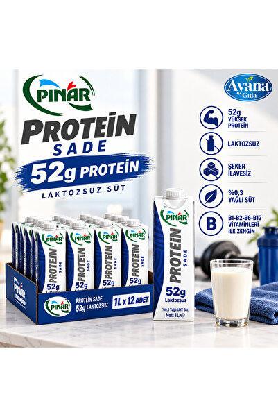 Pınar Laktozsuz Yüksek Proteinli Süt 1lt x 12 Adet