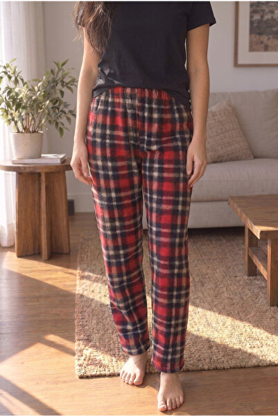 Yediler Tekstil Rahat Kalıp Yüksek Bel Baskılı Yumuşak Polar Pijama Altı