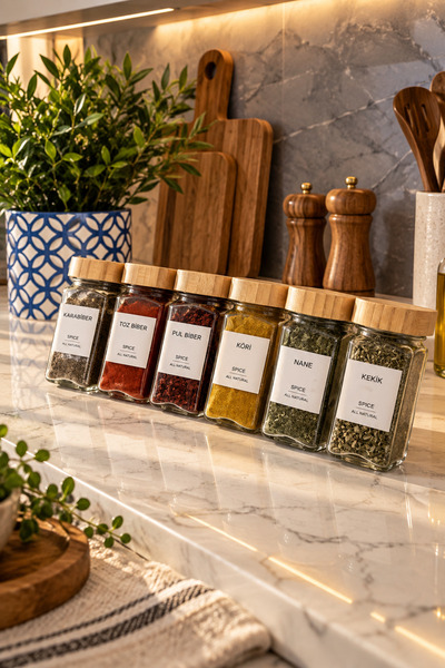 Janset Glass Spice Jar 18-Piece Spice Jar Set with Bamboo Lid 21 Pieces Special Edition Label