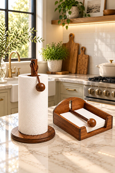 Janset Acacia Set, Acacia Napkin Holder, Acacia Paper Towel Holder