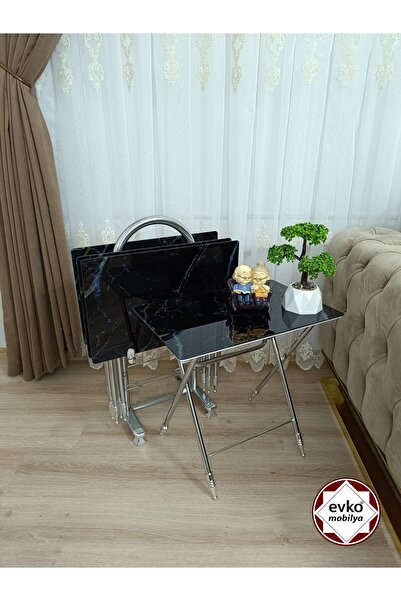 EVKO MOBİLYA Çanta Zigon Sehpa, 4'lü Sehpa, Zigon Sehpa, Servis Sehpası, Caml...