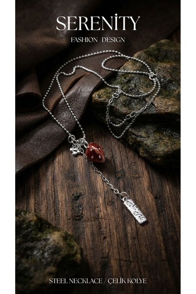 Serenity Strawberry Charm Steel Necklace