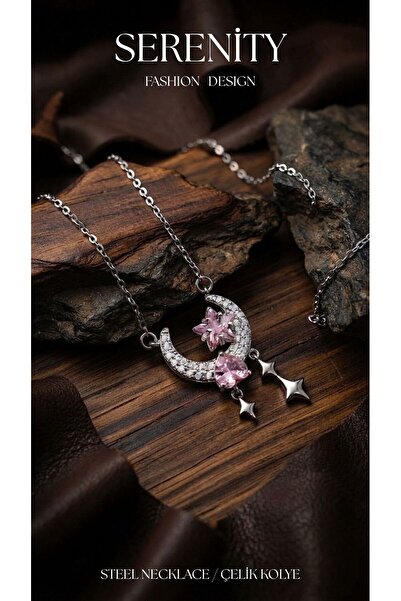 Serenity Hanging Crescent Figure Steel Necklace