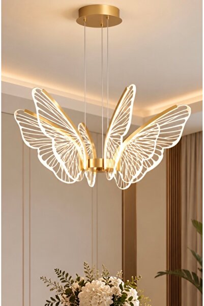 burenze Luxury Kademeli 3 Renk Işıklı Modern Kelebek Sarkıt Led Avize Butterf...
