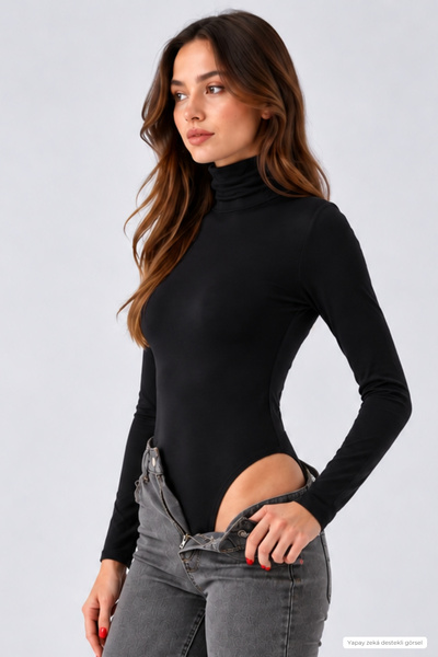 penyebizden Γυναικείο φορμάκι Viscose Full Turtleneck με κουμπωτά - Μαύρο
