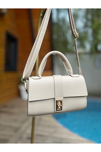MODA Yeni Sezon Kadın Suni Deri Gold Kilit Detaylı Çapraz Askılı Mini Baget E...