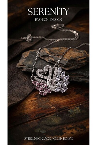 Serenity Pink Zircon Stone Hugging Swan Steel Necklace