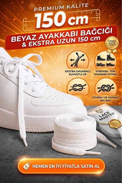 MECE SPOR Premium Beyaz Ayakkabı Bağcığı 150 cm – Dayanıklı, Bot ,Sneaker Uyu...