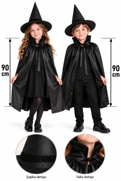 Gala Kostüm Hallowen Cadılar Bayramı Siyah Çocuk Cadı Şapkası Ve Pelerin (90 ...
