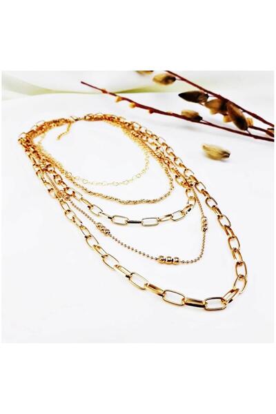 Bijustore Gold Color Women's Multiple Chain Necklace