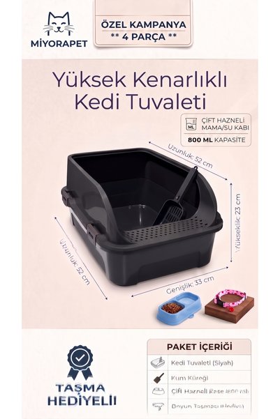 miyora Yüksek Kenarlıklı Açık Kedi Tuvaleti | Kürek Hediyeli