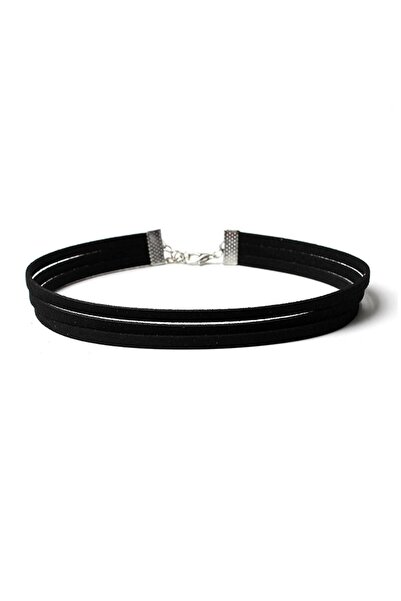 Bijustore Siyah Renk Süet Kadın Choker Kolye