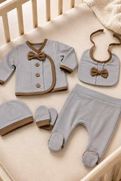 Tuğra Bebe 5-Piece Hospital Discharge Set with Bow Tie and Buttons, Newborn B...