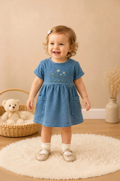 Tuğra Bebe 0314 BABY BU 9-24 AY ÇİÇEK BASKILI ELBİSE