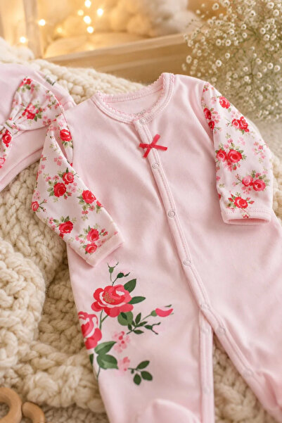 Tuğra Bebe Rose Şapkalı Kız Bebek Tulum