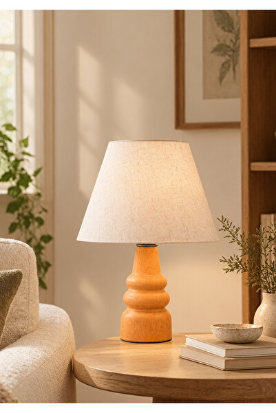 HOMİNG Natural Ahşap Kumaş Başlık Abajur Ayd-3562