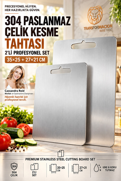 Transformacion 18/10 304 Steel 2 Sizes Cutting Board Hygienic Dough Meat Chop...