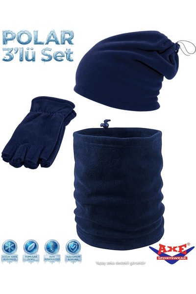 AXE SPORTSWEAR Men's Navy Blue Winter Thermal Fleece Cut-Off Half Finger Glov...
