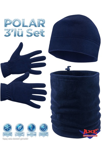 AXE SPORTSWEAR Men's Navy Blue Winter Fleece Gloves - Fleece Beanie - Fleece ...