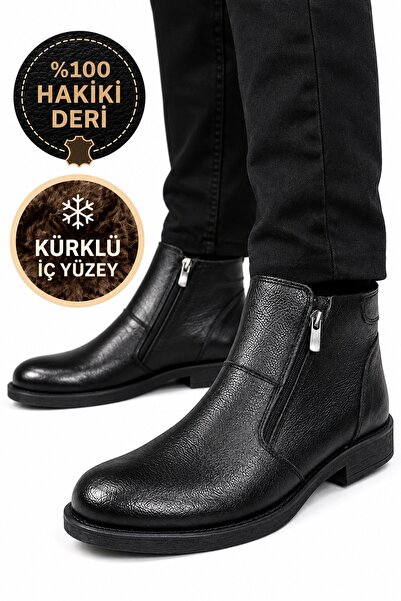CookaShoes 100% Genuine Leather Men's Boots with Fur Inside, Warm and Zippere...