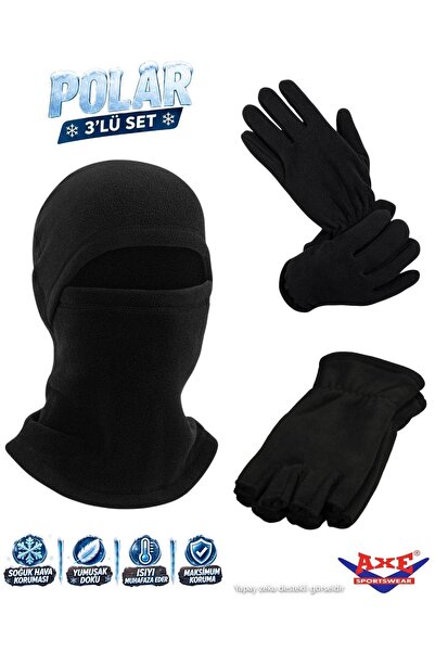 AXE SPORTSWEAR Black Winter Thermal Fleece Fingerless Gloves Polar Fingered G...