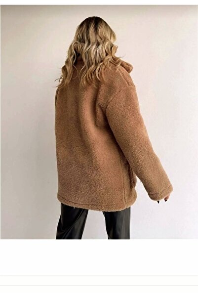 Generic Brand Oversize Collar Buttoned Unlined Plush Cardigan
