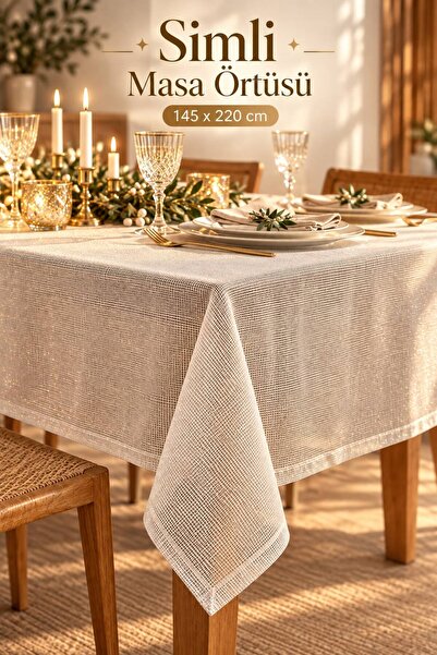 PİKKO HOME 145*220 cm Gold Glitter Thin Party Tablecloth(Christmas)