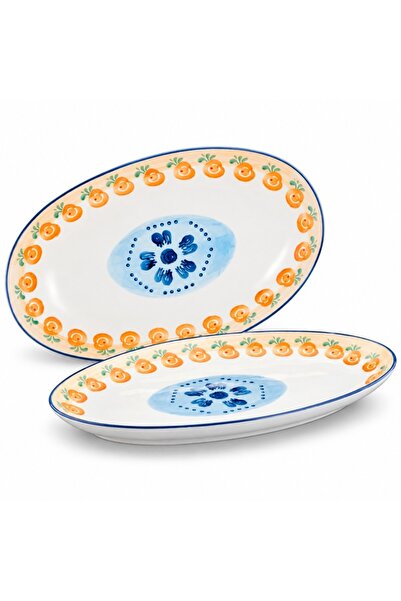 BJORN Set of 2 Oval Napoli Citrus Platters, hand-painted porcelain, 36.5 x 22 cm