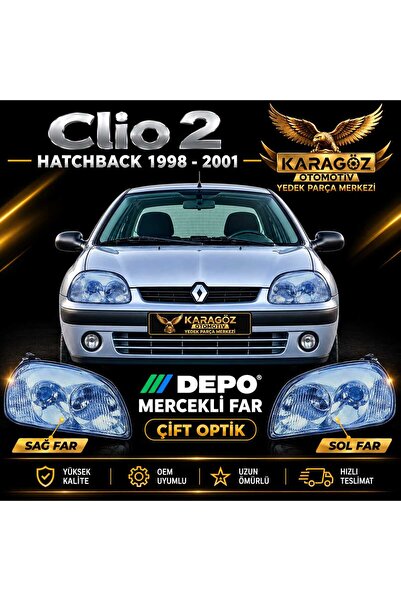 Depo Renault Clio 2 Mercekli Far Sağ ve Sol Taraf (Çift Optik) HB - Depo Marka