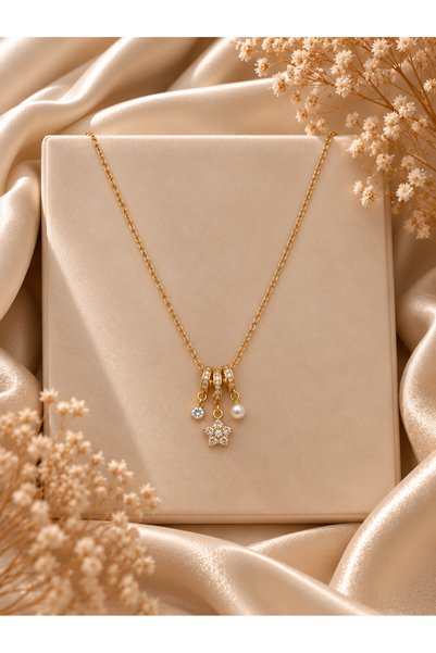 İnci Charmlı Gold Kolye