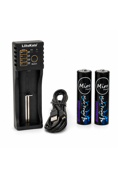 Miro Power Set de 2 Baterii Li-ion 18650 2000 mAh 3.7V + Încărcător Liitokala...