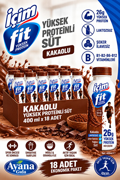 İçim Fit Yüksek Proteinli Laktozsuz Kakaolu Süt 400ml x 18 Adet