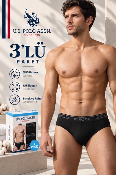 U.S. Polo Assn. Chiloți clasici negri pentru bărbați, set de 3 bucăți