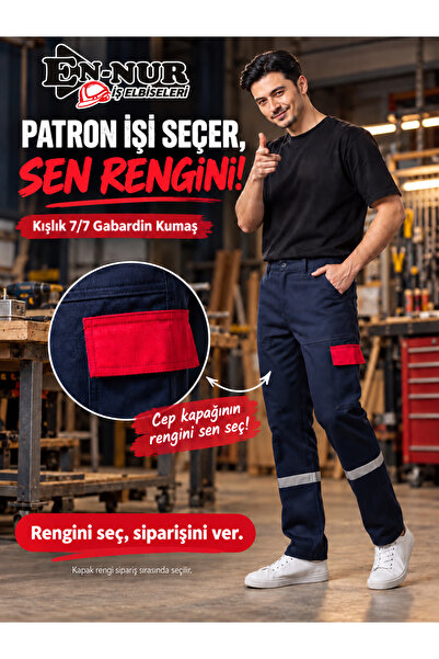 EN-NUR İŞ ELBİSELERİ Kışlık Gabardin Renkli Kapak Detaylı İş Pantolonu