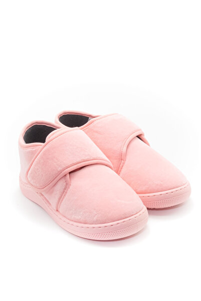 KU&PA SHOES Pas Pembe Kadife Kids Çocuk Unisex Panduf Ayakkabı Cırtlı Rahat K...