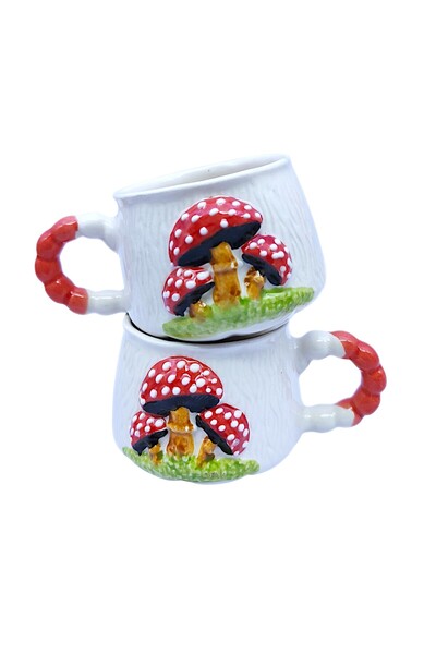 sharp&art Handcrafted, Double-Sided Embossed Pattern 2-Piece Cup-Mug Set, 5 Different Models