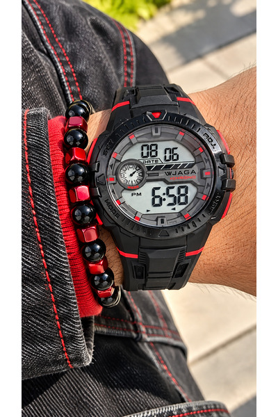 Jaga 45MM Havuz Deniz Kullanım,Işıklı,Takvimli,Kronometreli KIRMIZI Silikon D...