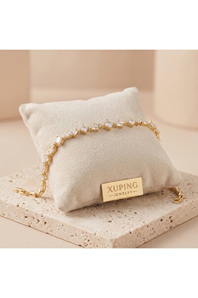 XUPING JEWELRY Vıp Seri 316L Çelik Gold Renk Karışık Kesim Zirkon Taşlı Işılt...
