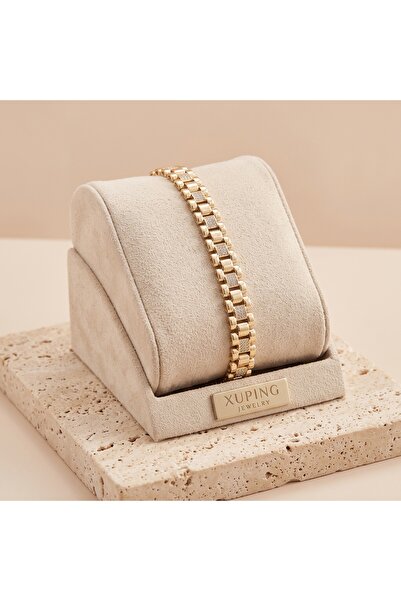 XUPING JEWELRY Vıp Seri 316L Çelik Gold Renk Zirkon Taşlı Saat Kordonu Model ...