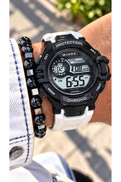 Jaga 50 MM Havuz Deniz Kullanım,Işıklı,Takvimli,Kronometreli Beyaz Silikon Di...