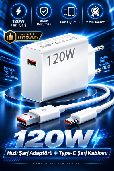 Noriyen Premium Ultra Hızlı 120W Hızlı Şarj Seti Adaptör + Type C Data Kablos...