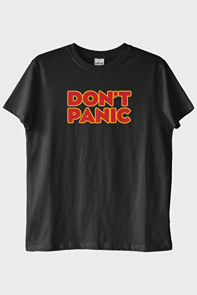Don't Panic Baskılı Mizahi Siyah Tişört
