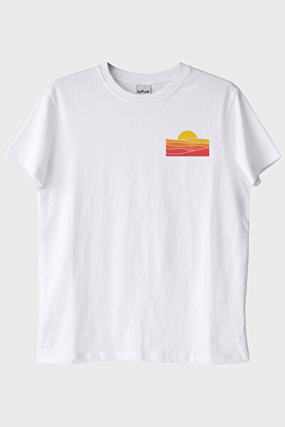 Güneş Baskılı Minimalist Beyaz T-Shirt