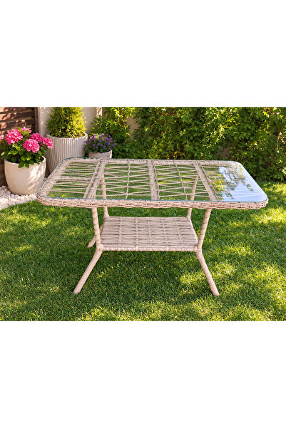LAVİLLA GARDEN Rattan Balkon & Bahçe Masası | 110×60 cm | 4 mm Camlı