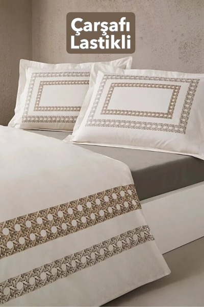 Özdilek Frame Model Double Bed Sheet Elastic Duvet Cover Set 100% Cotton