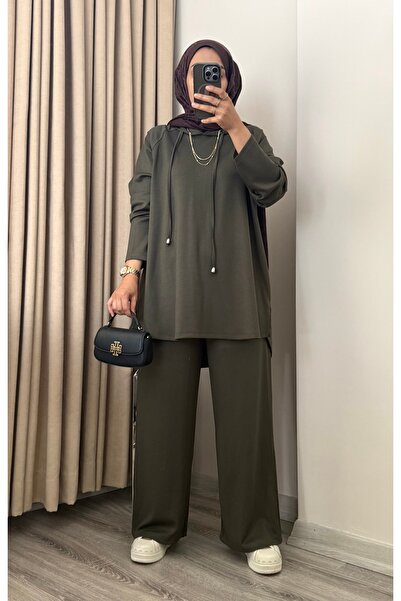 MERİÇ BOUTİQUE Striped Detailed Hooded Loose Tunic Pants Set