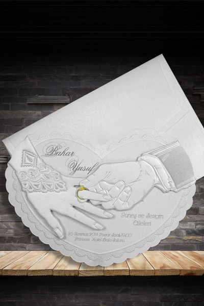 ALEYNA MATBAA Kalpli Yüzüklü Nişan, Düğün, Nikah Davetiyesi (50 Adet)