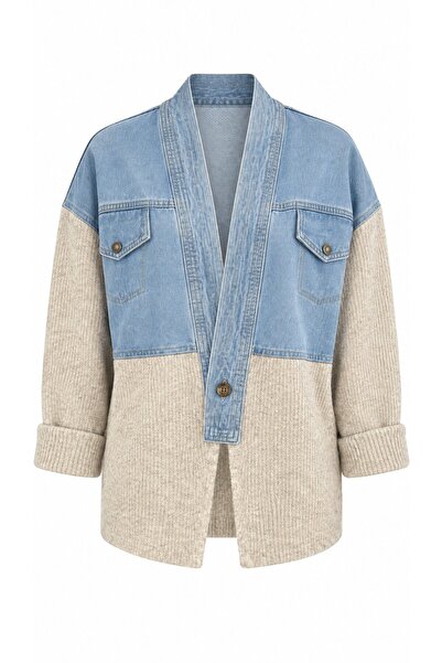 Laluvia Knitwear Garnished Denim Jacket - 60677