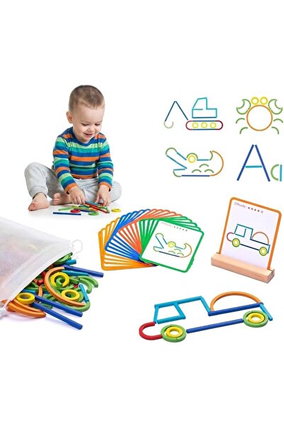 TERRIFI Montessori Wooden Pattern Blocks, STEM Learning Toy with Sticks and R...